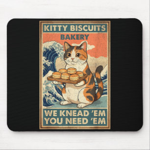 Kitty biscuits bakery great wave cat kneading meme mouse pad