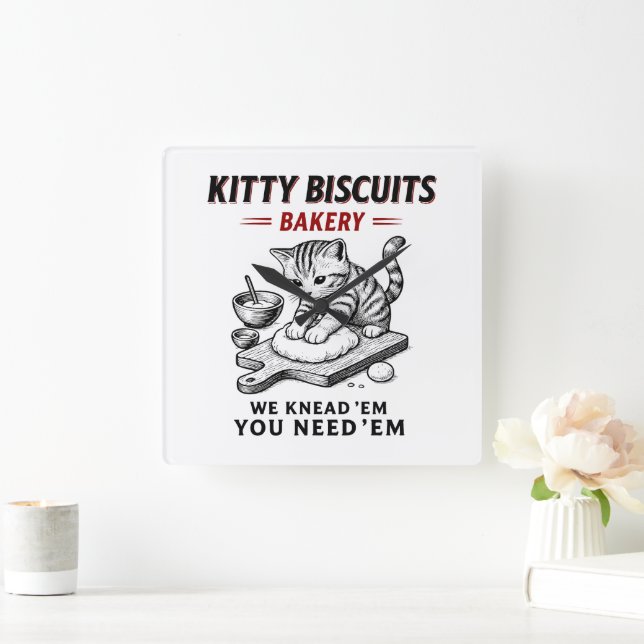 Kitty Biscuits Bakery Square Wall Clock (Home)