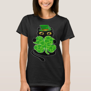Kitty Black Cat Holding Leopard Print C St Patrick T-Shirt