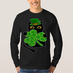 kItty Black Cat Holding Shamrock St Patricks Day 2 T-Shirt