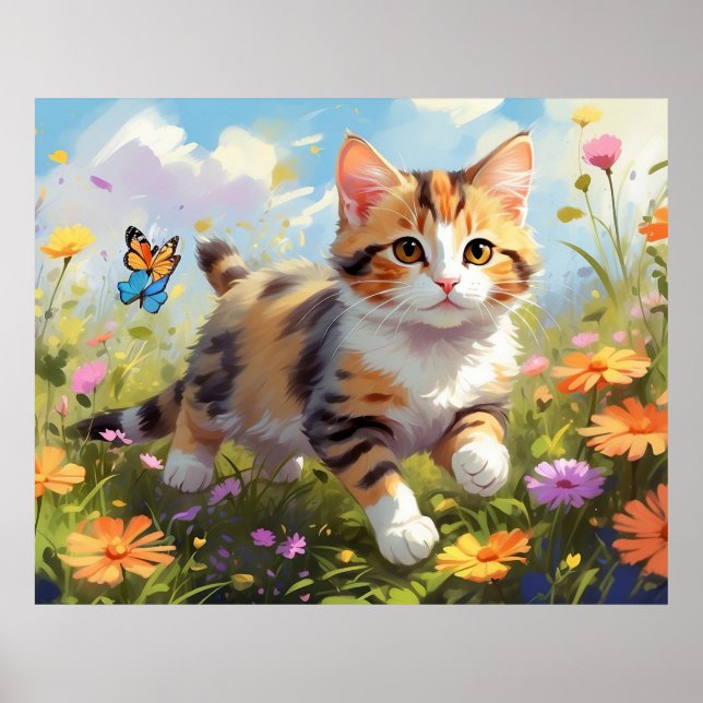 *~* Kitty Calico Flowers 5:4  Kitten Cat AP68  Poster (Front)