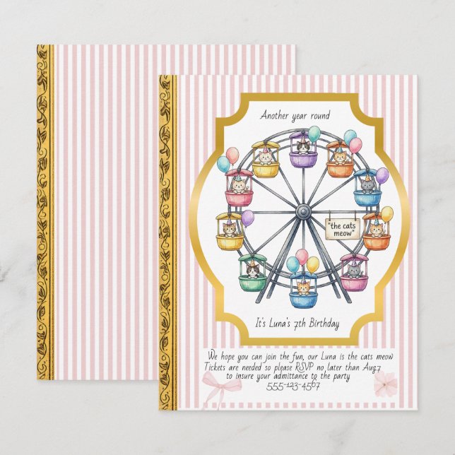 Kitty Carousel Birthday Party Digital Download Invitation (Front/Back)