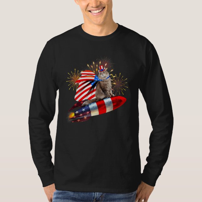 Kitty Cat 4th Of July Rocket With Fireworks USA Pa T-Shirt (Front)