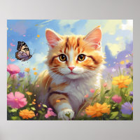 *~* Kitty Cat 5:4 Kitten Flowers AP68 Butterfly
