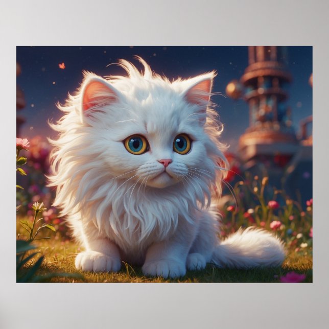 *~*  Kitty Cat 5:4  Kitten White Long Hair Fluffy Poster (Front)