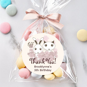 Kitty Cat and Bunny Kids Birthday Party Thank You Classic Round Sticker