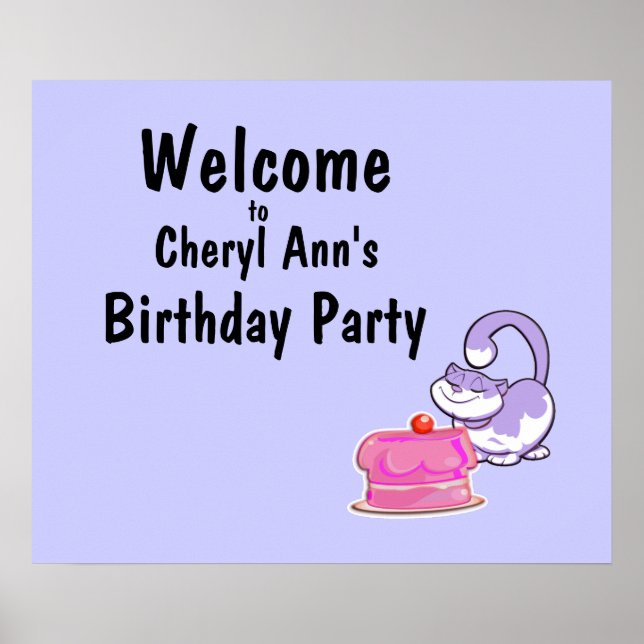 Kitty Cat and Cake Party Welcome Sign (Front)