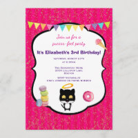 Kitty Cat And Ice Cream Birthday Party Invite