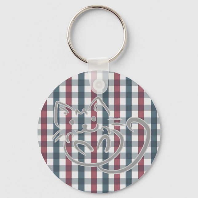 Kitty Cat and Plaid Key Ring (Front)