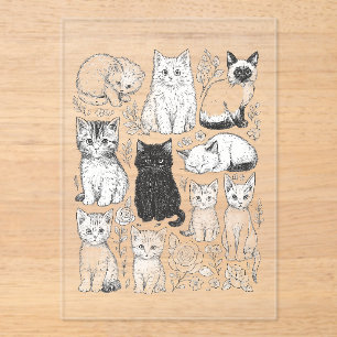 kitty,cat,animal,cute,playful,hand-drawn,artistic acrylic invitations