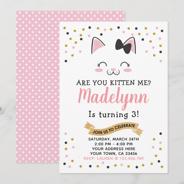 Kitty Cat Birthday Invitation (Front/Back)