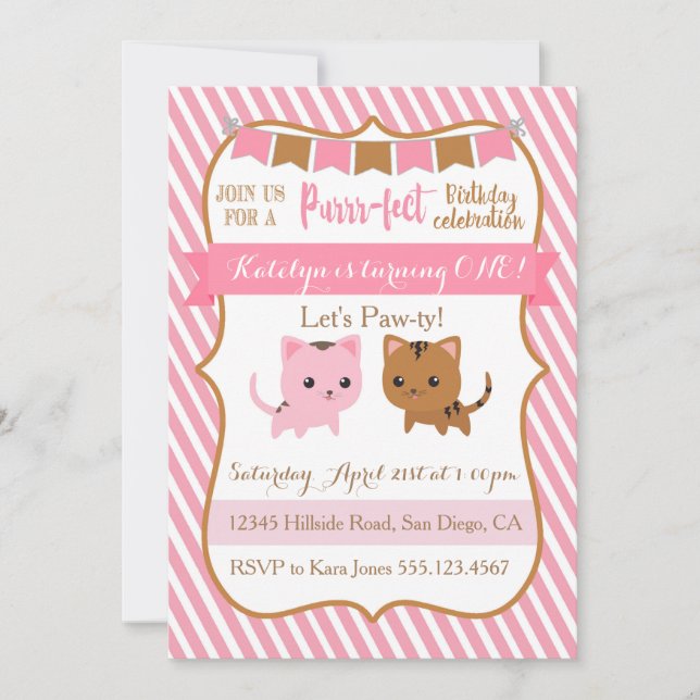 Kitty Cat Birthday Party Invitation (Front)