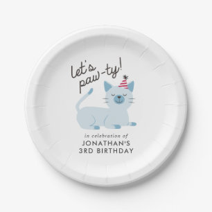 Kitty Cat Birthday Party Let's Pawty Blue Paper Plate