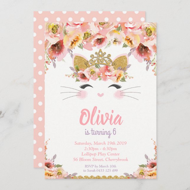 Kitty Cat Birthday Party Princess Kitty Invitation (Front/Back)