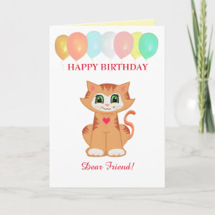 Kitty Cat Birthday Wishes for Friend Card