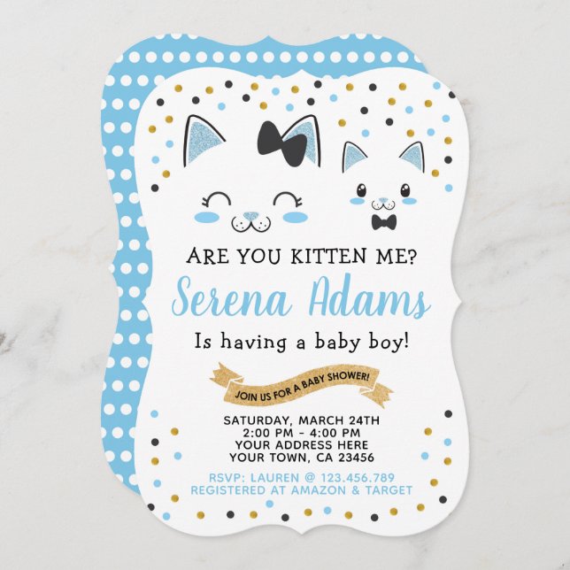 Kitty Cat Boys Baby Shower Invitation (Front/Back)