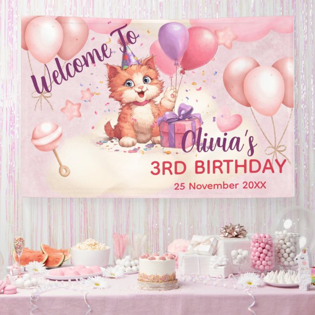 Kitty Cat Celebration Birthday Banner (Party)