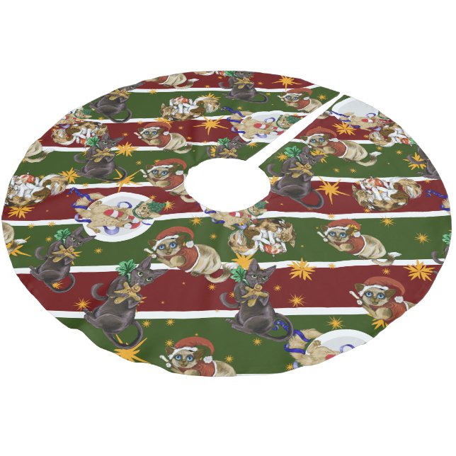 Kitty Cat Christmas  Brushed Polyester Tree Skirt (Angled)
