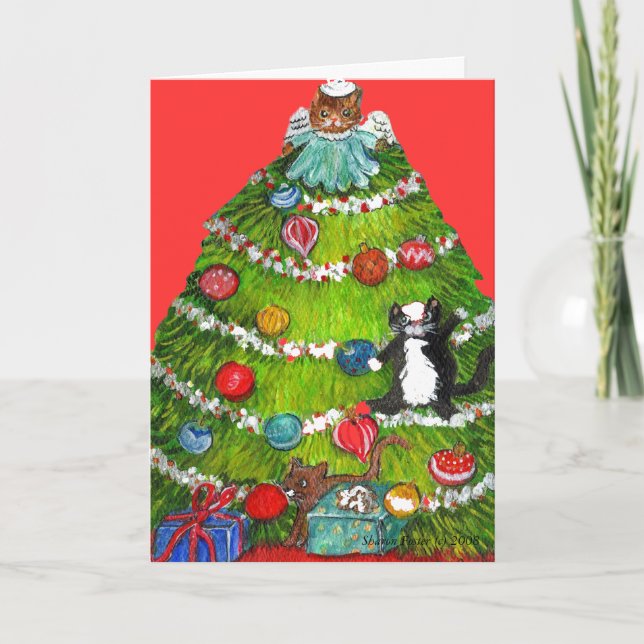 Kitty Cat Christmas Tree Card (Front)