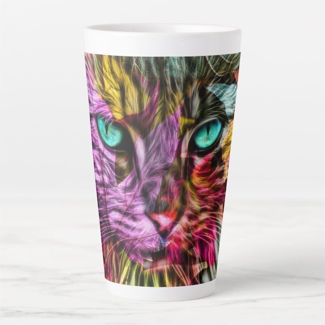 Kitty Cat Colourful Artsy Design Latte Mug (Front)