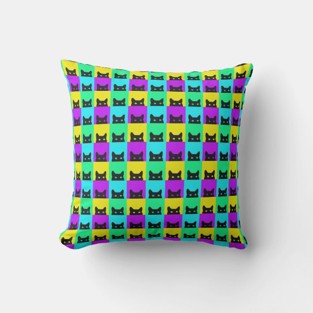 Kitty Cat Colourful Block Cushion (Front)