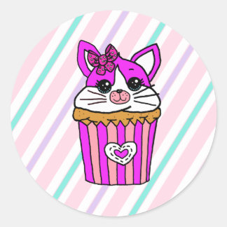 Kitty Cat Cupcake Birthday Classic Round Sticker