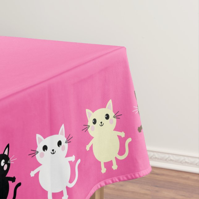 Kitty Cat Cute Kid's Birthday Party Tablecloth (In Situ)