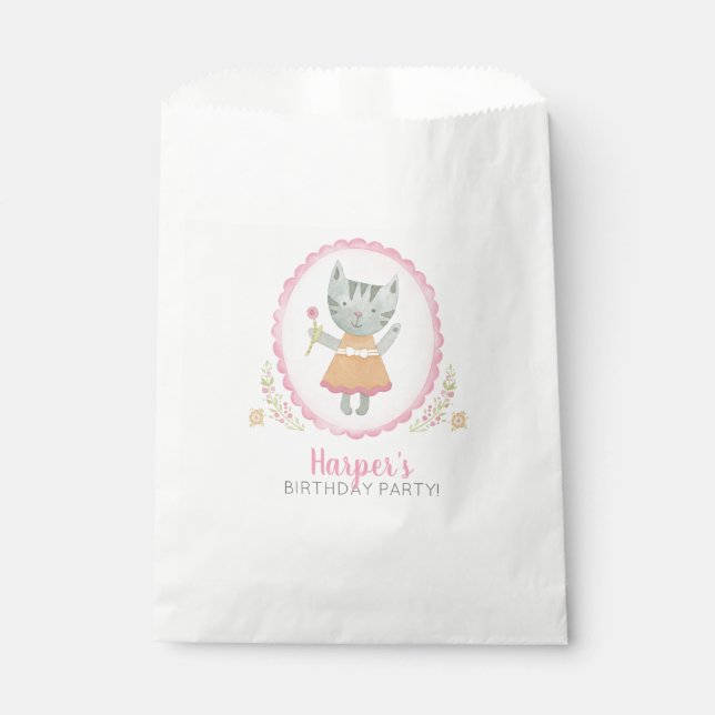 Kitty Cat Cute Pink Girl Birthday Party Favour Bags (Front)