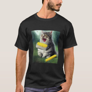 Kitty Cat Eating A Cob of Corn  Retro Style Kitten T-Shirt
