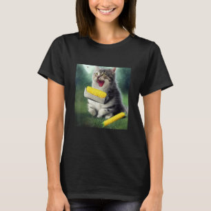 Kitty Cat Eating A Cob of Corn  Retro Style Kitten T-Shirt