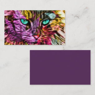 Kitty Cat Fall Leaves Colorful Artsy Design Business Card
