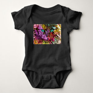 Kitty Cat Fall Leaves Colourful Artsy Design Baby Bodysuit