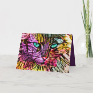 Kitty Cat Fall Leaves Colourful Artsy Design Thank You Card