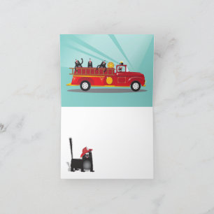 Kitty cat Firetruck Birthday Party Thank you Note Card