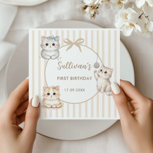 Kitty Cat First Birthday Neutral Cat Party Decor Napkin