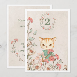 Kitty Cat Floral Girly Kitten 2nd Birthday Invitation