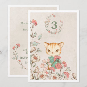 Kitty Cat Floral Girly Kitten 3rd Birthday Invitation