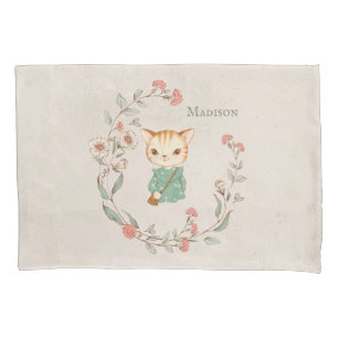 Kitty Cat Floral Personalized Name Girls Bedding Pillowcase