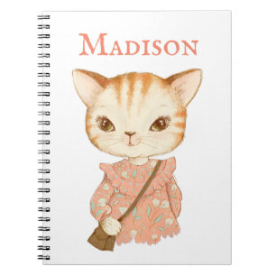 Kitty Cat Girly Vintage Cute Name Personalised Notebook