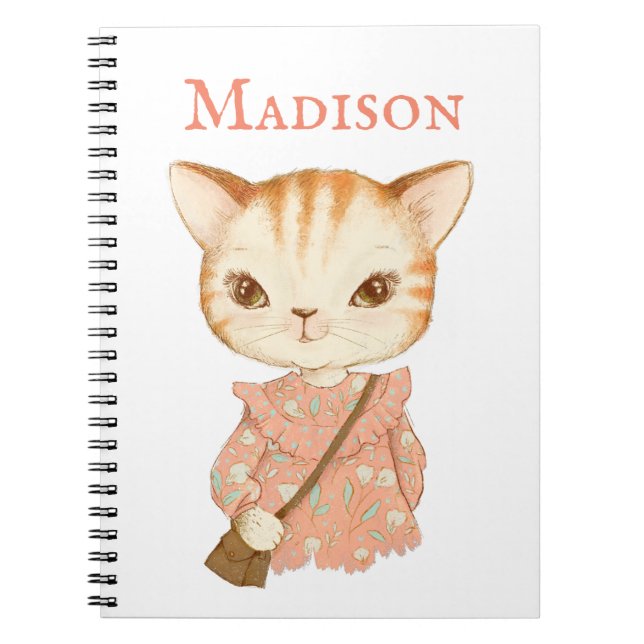 Kitty Cat Girly Vintage Cute Name Personalised Notebook (Front)