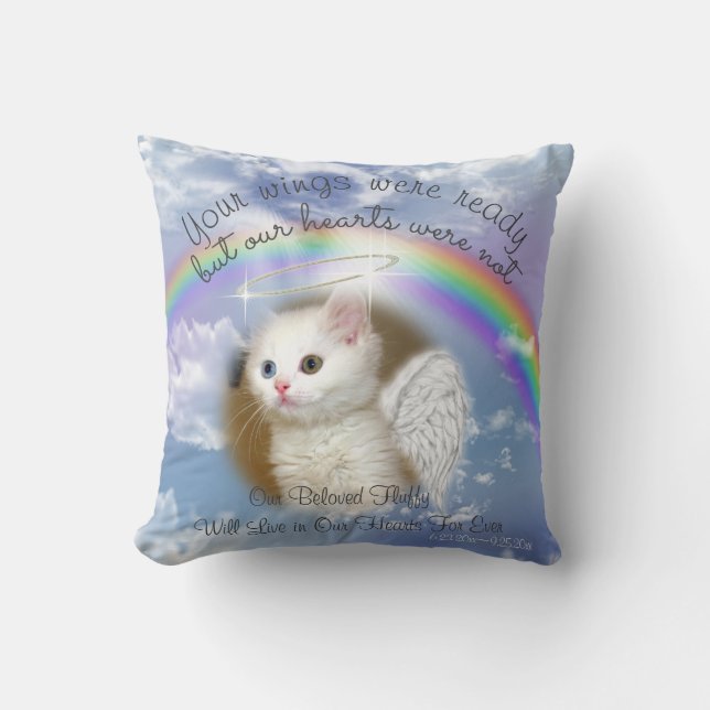 Kitty Cat- Heavenly Sky With Rainbow  Pet Memorial Cushion (Front)