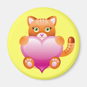KITTY CAT HOLDING PINK HEART MAGNET