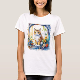 Kitty Cat in Window of Flowers T-Shirt