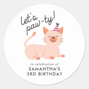 Kitty Cat Kids Birthday Party   Let's Paw-ty Classic Round Sticker