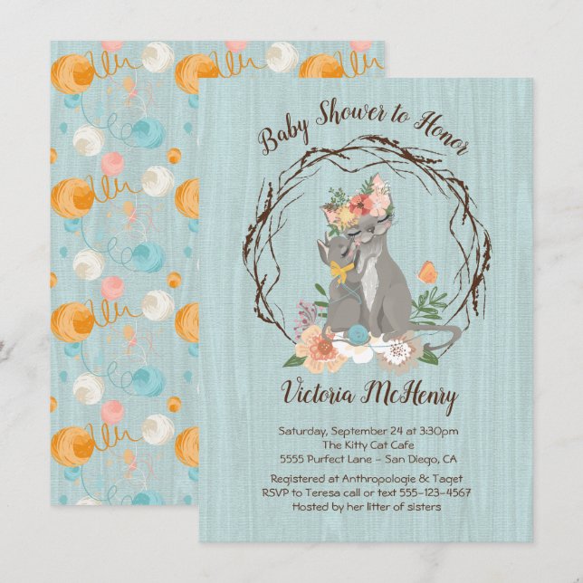 Kitty Cat kitten and Momma Baby shower Invitations (Front/Back)