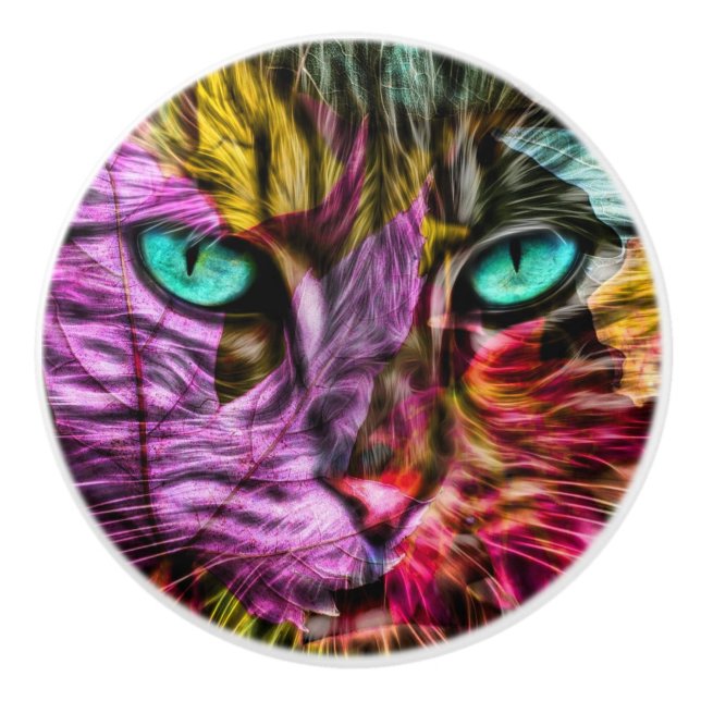 Kitty Cat Kitten Artsy Design Ceramic Knob (Front)