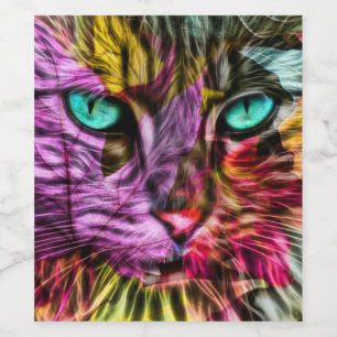 Kitty Cat Kitten Artsy Design Wine Label