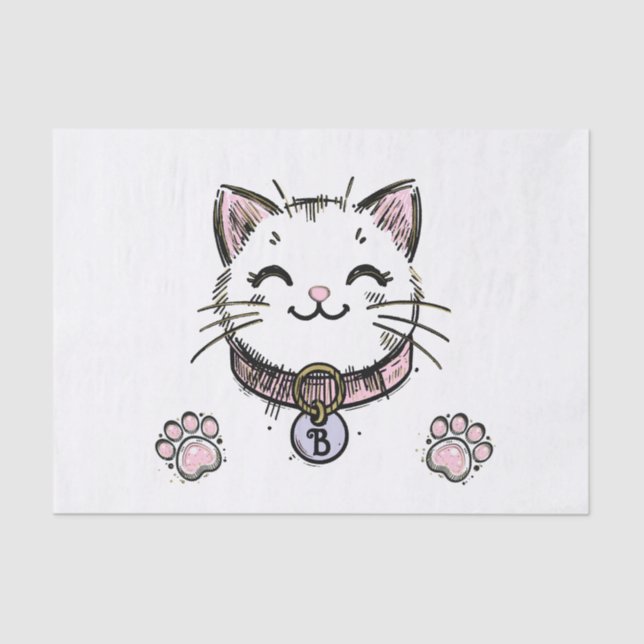 Kitty Cat Kitten Pink Purple Gold Birthday Party  Tissue Paper (Front)