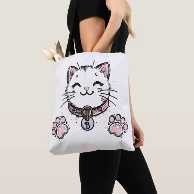 Kitty Cat Kitten Pink Purple Gold Birthday Party  Tote Bag (Close Up)