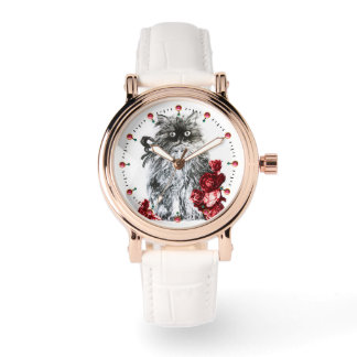 KITTY CAT / KITTEN WITH RED ROSES Black White Watch
